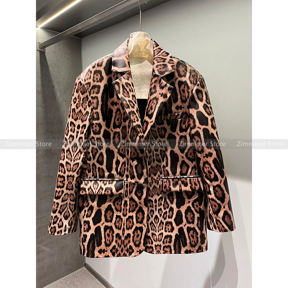 Women's High-end Temperament Vintage Lapel Leopard Print Long Sleeve Loose Contour Blazer