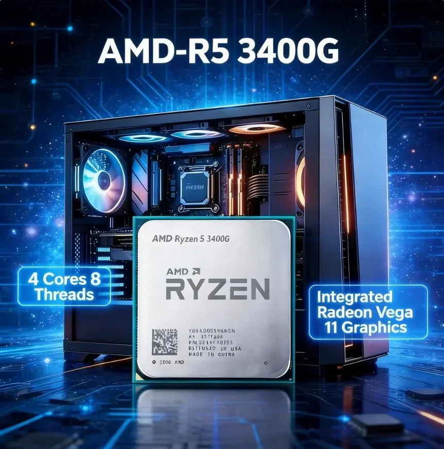 AMD Ryzen 5 3400G Nuevo R5 3400g Procesador CPU de 4 Núcleos y 8 Subprocesos DDR4 PCIe 3.0 Socket AM4 TDP 65W pero sin enfriador