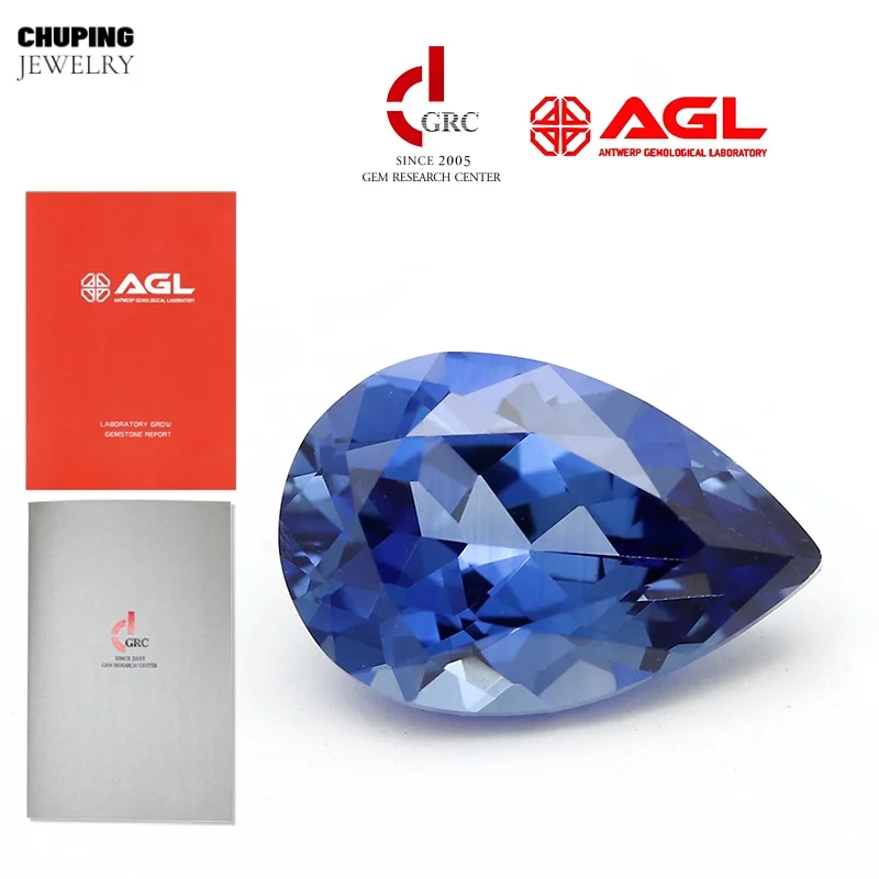 

Pear Shape 3A+ Grade Lab Grown Cornflower Sapphire Flame Melted With AGL Certificate Loose Synthetic Sapphire For Jewelry Making