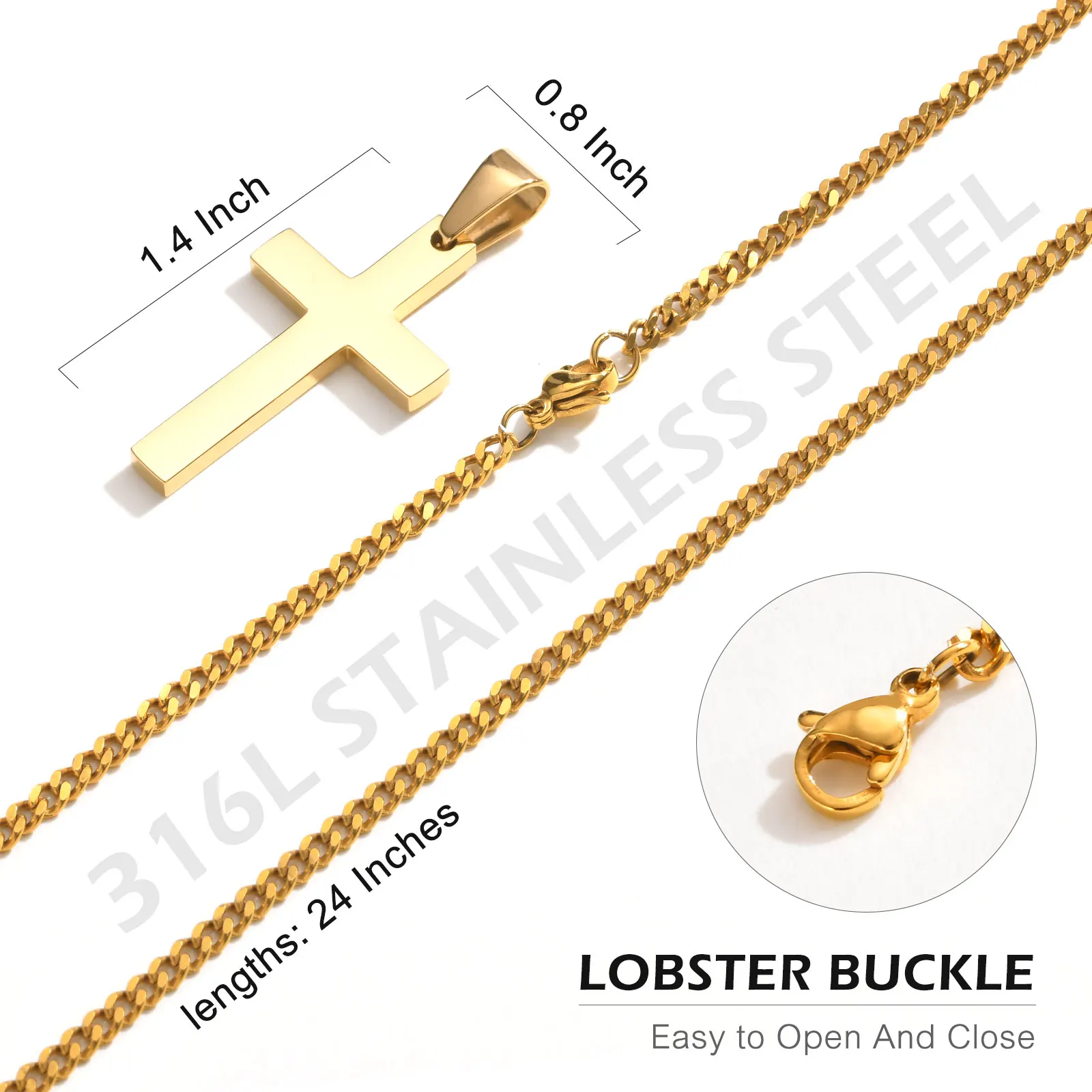 Casual Cross Pendant Necklaces for Men Boys,Waterproof Stainless Steel Pendant Necklaces,Anniversary Birthday Jewelry Gifts