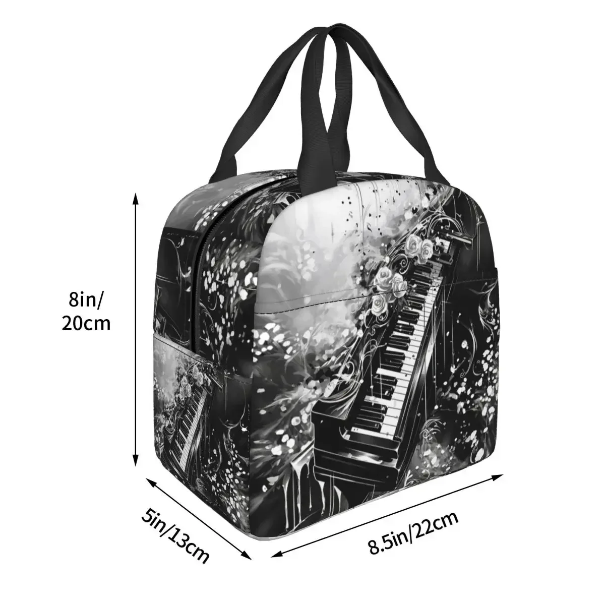 Abstract Piano Keys With Musical Notes Insulated Lunch Bag for Women Children Portable Food Boxes Thermal Lunch Box Tote