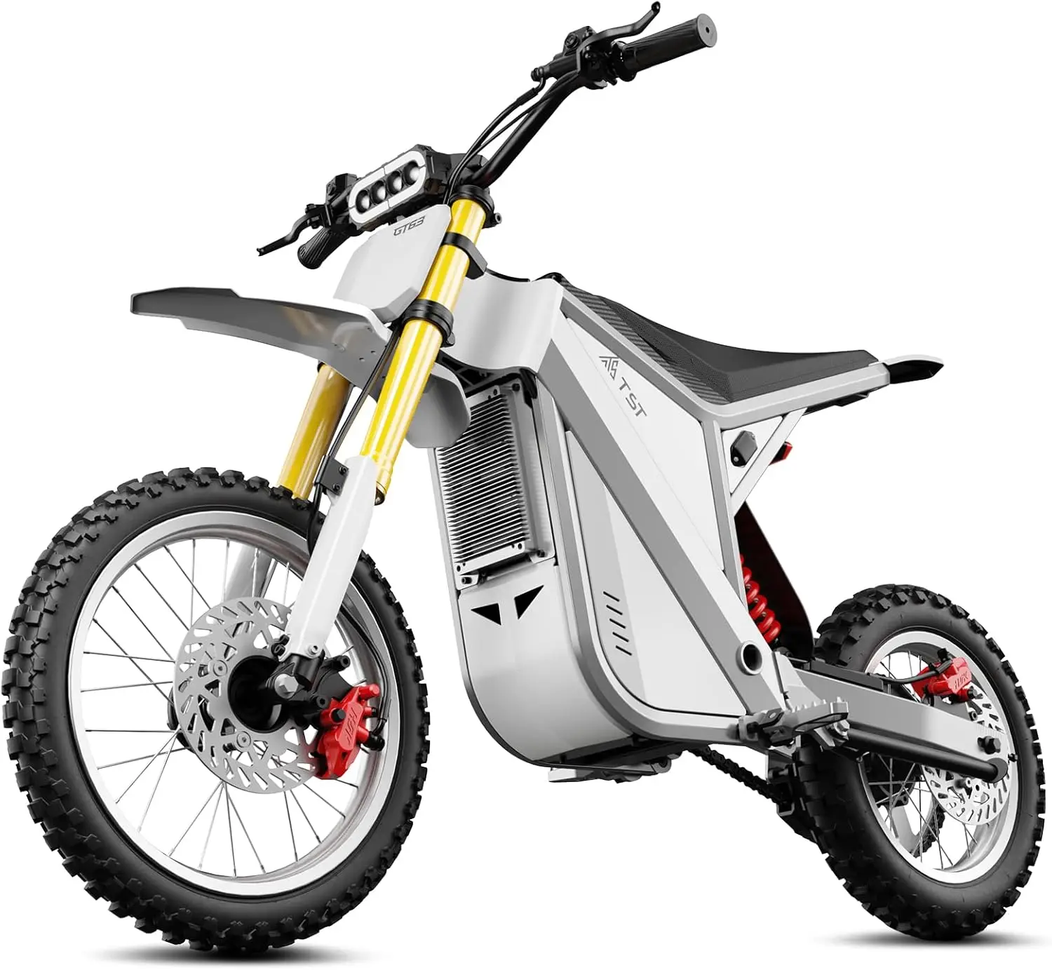 

TST GT63 2200W Peak Electric Dirt Bike, 48V 22.5Ah Battery, Up to 37MPH, 14"/12" Off-Road Tires, Dual Hydraulic Brakes