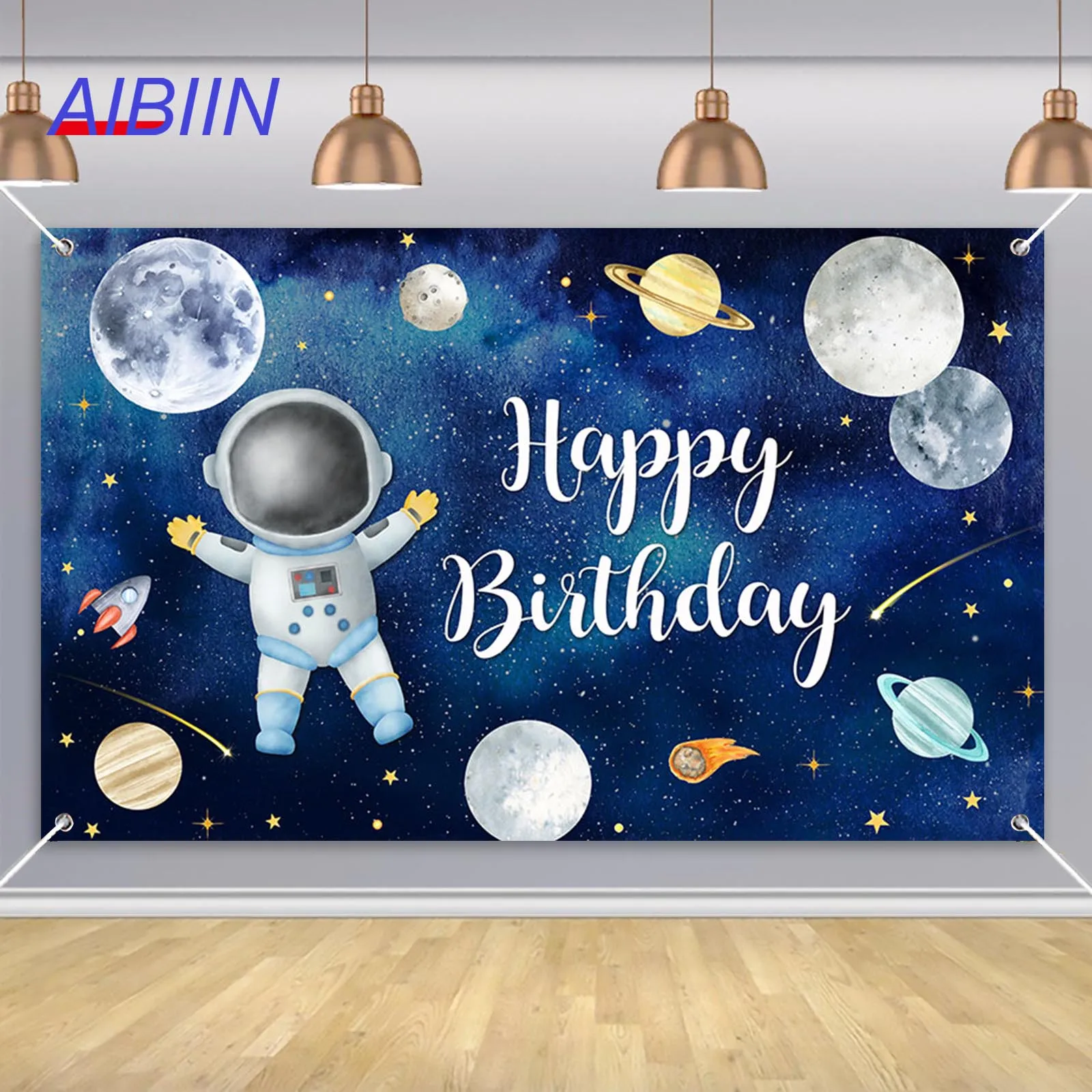 

AIBIIN Universe Space Backdrops Astronaut Spacecraft Mars Stars Birthday Party Decor Photography Background Cake Table Banner