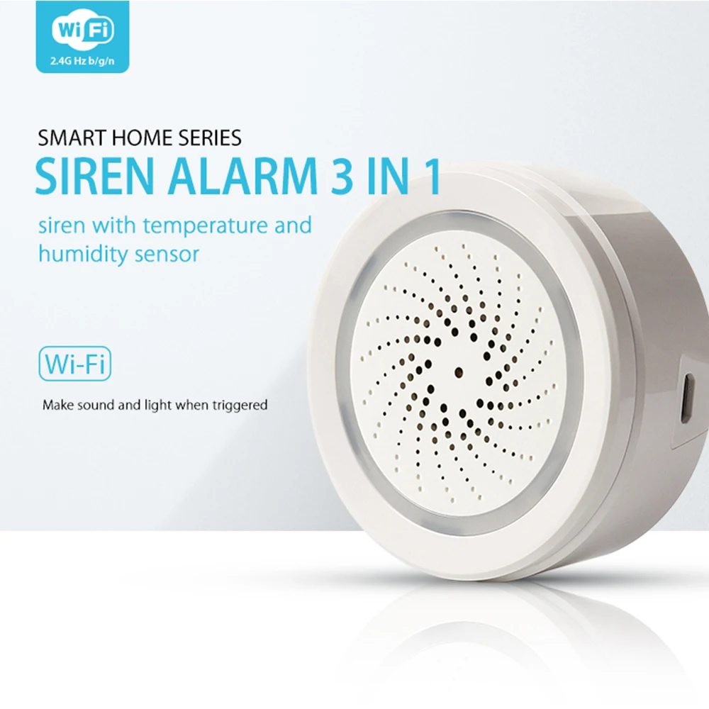 Smart Tuya WiFi Siren Alarm Strobe Light Alert Temperature Humidity Sensor Compatiable With Alexa Echo Google Home Assistant