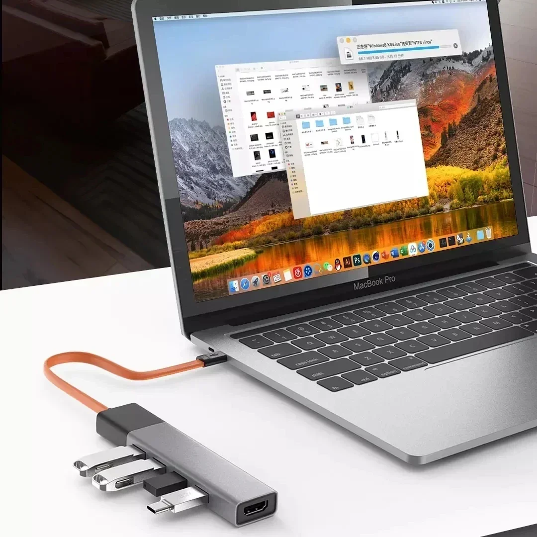 Original brand new！5 In 1 USB-C Hub Docking Station Adapter With USB-C Power Delivery/4K HD Output/USB 3.0/SD/TF Card Reader