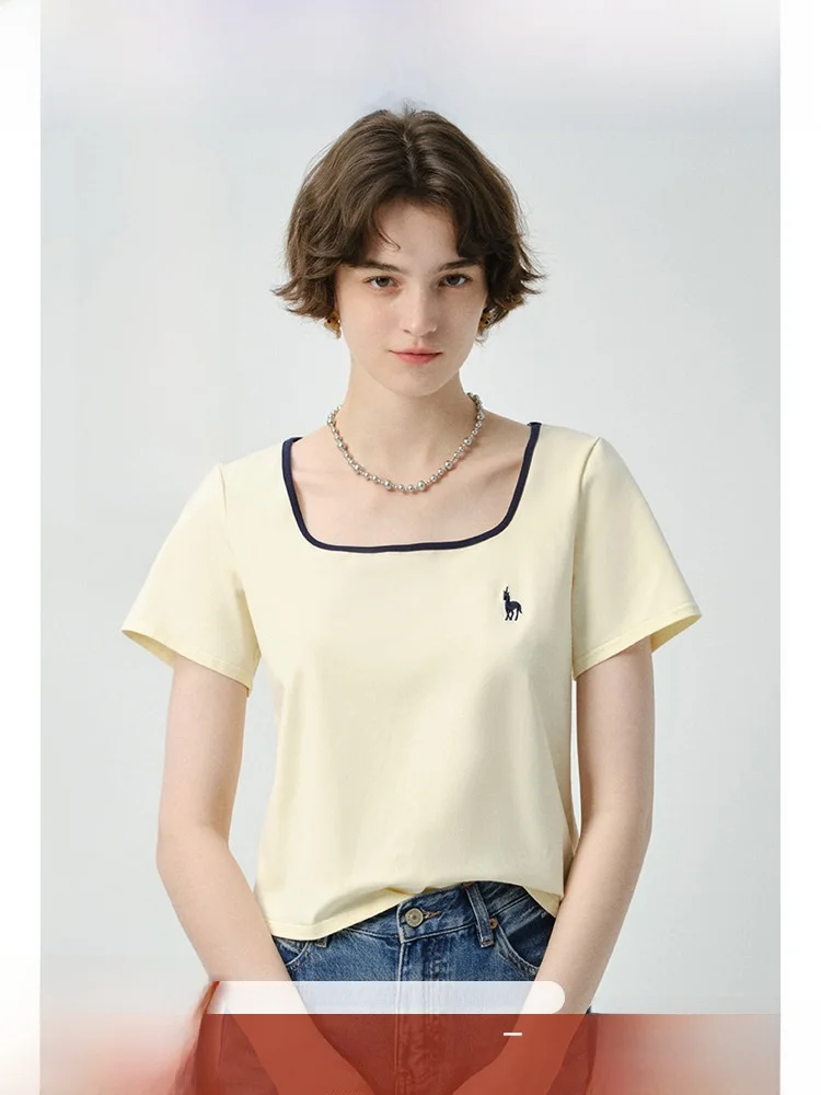 

Rui plus Size Women's Square Ne T-irt Cool Feeling Slim ort Sve Embroidery New Summer Color Blo Top