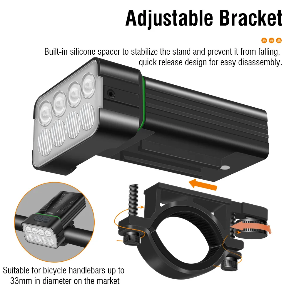 Boruit-bicicleta USB lanterna LED recarregável, tocha rotativa, lâmpada de ciclismo, camping, pesca, ao ar livre, à prova d'água