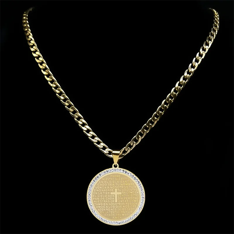 Bible Verse Men Women Cross Necklace Stainless Steel Gold Color Christian Lord's Prayer Religious Necklaces Jewelry NZZZ503S05