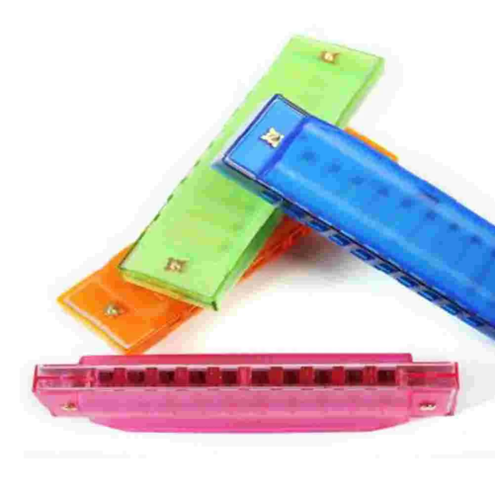 2pcs 10 Hole Plastic Harmonica Music Instrument Educational Music Toy for Beginner Students Kids (Blue+Orange)