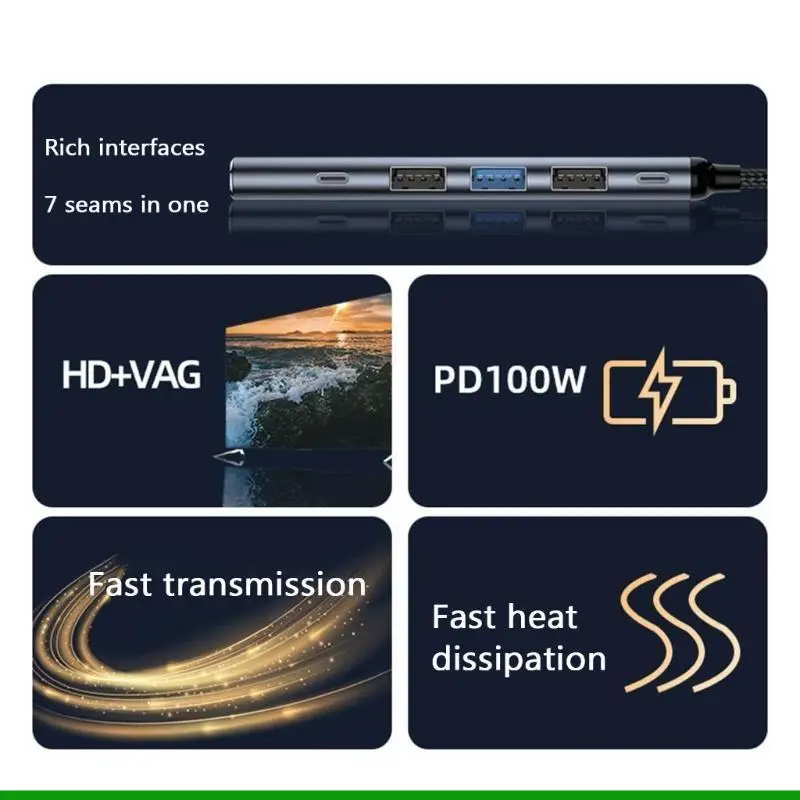 U55C Type-C 도킹 스테이션 VGA-HDMI 호환 PD100W 고속 USB 어댑터 변환기