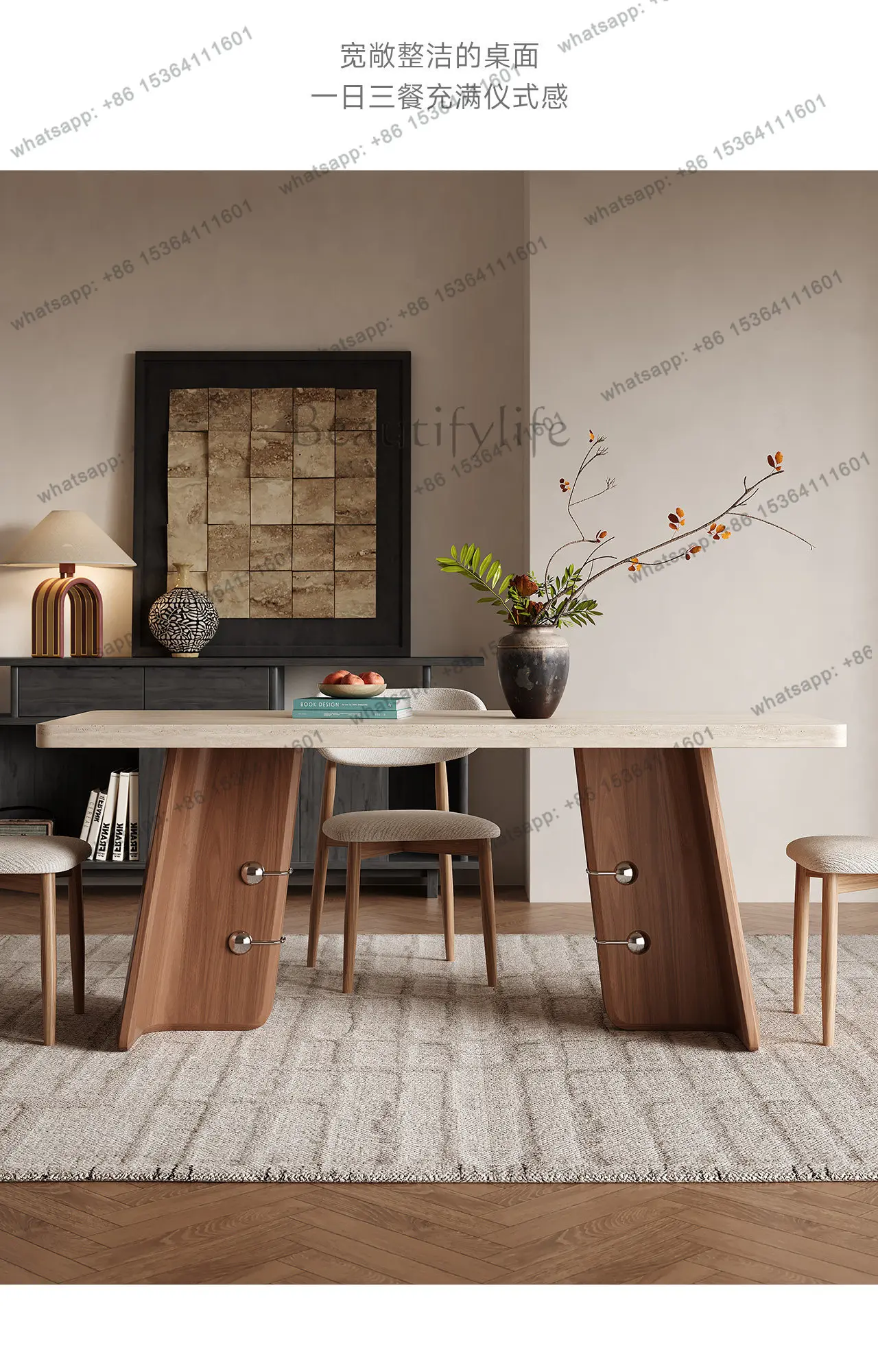 Factory Direct Sales Slate Dining Table Light Luxury Modern Simple Travertine Hanging Slate High-end Solid Wood