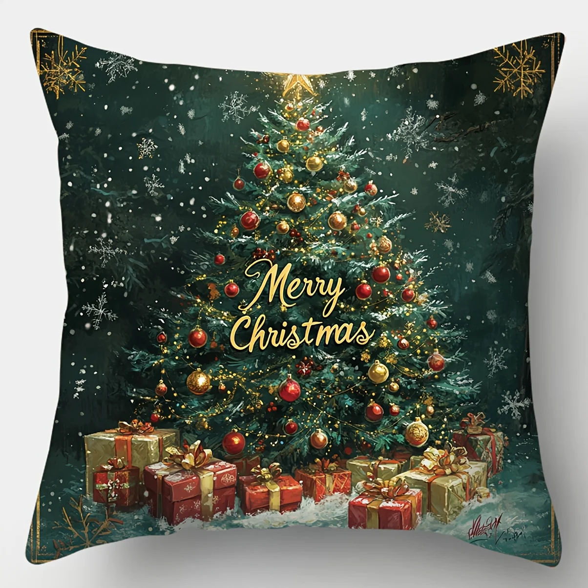 2D Flat - This Set Includes 4 Decorative Pillow Covers Featuring Beautiful Designs Such As Green Colors, Snowmen, Reindeer