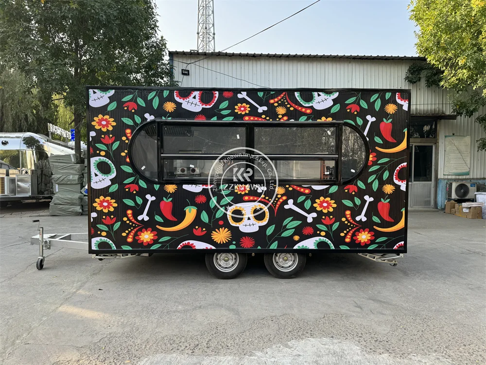 Camión de comida rápida móvil al aire libre, quiosco de helado, barbacoa, hamburguesa, café, Burbuja, té, carritos expendedores de comida