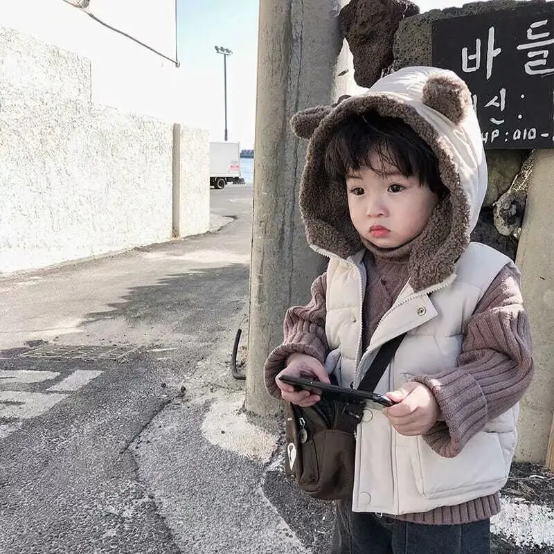 

2024 Autumn Winter Thicken Warm Children Vest Cartoon Hooded Baby Fleece Vest 1-7 Years Kids Girl Waistcoat Boy Outerwear