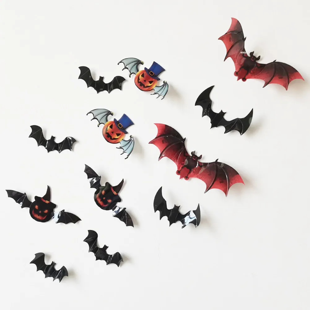 60 pcs Colourful 3D Bat Pumpkin Halloween Stickers Party Decoration Wall Stickers Window Stickers home room decor