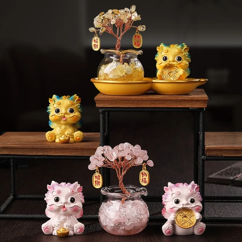Citrine Crystal Money Tree Lucky Pixiu Gourd Base Feng Shui Wealth Fortune Ornament Home Living Room