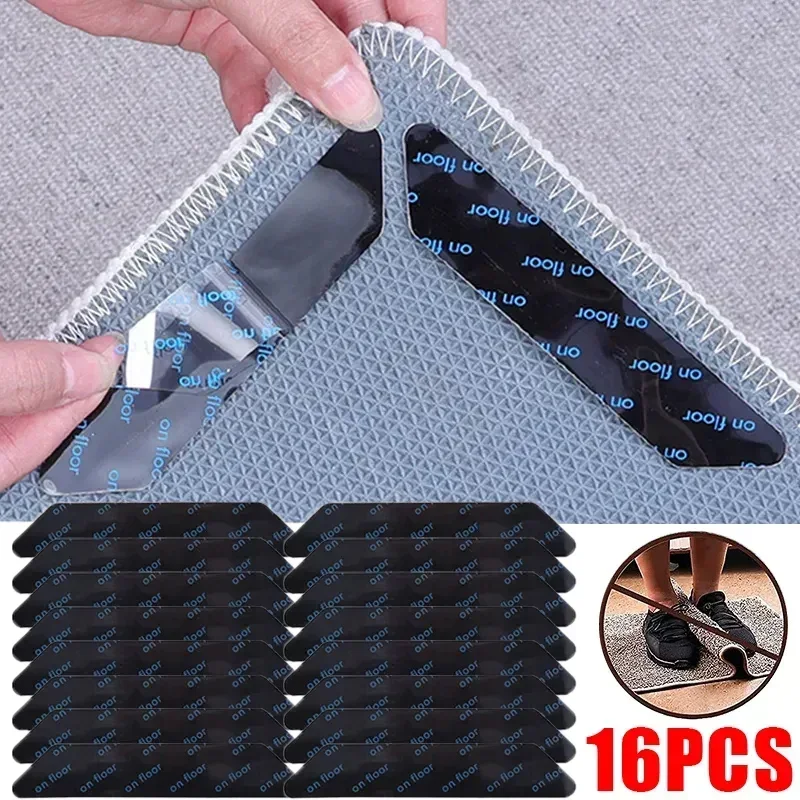 

16/8Pcs Carpet Non-slip Sticker Reusable Washable Anti Curling Carpet Patch Fixed Stickers Floor Rug Mat Tape Gripper Corner Pad