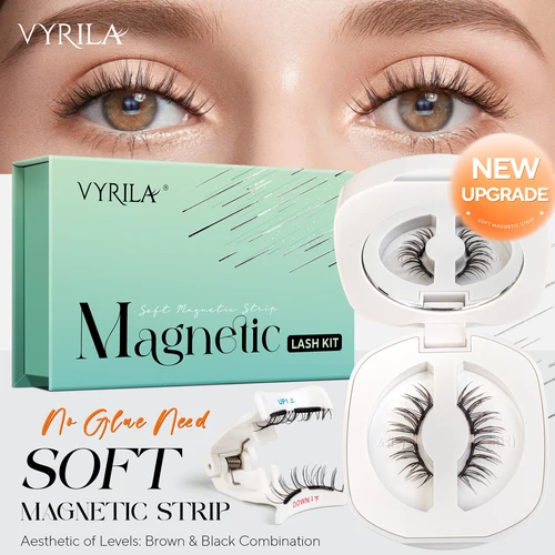 Imagen 1 del producto VYRILA Upgrade Magnetic Eyelashes Brown/Black Reusable Soft Magnetic Lash with Applicator Natural Look No Glue Needed Lashes Kit
