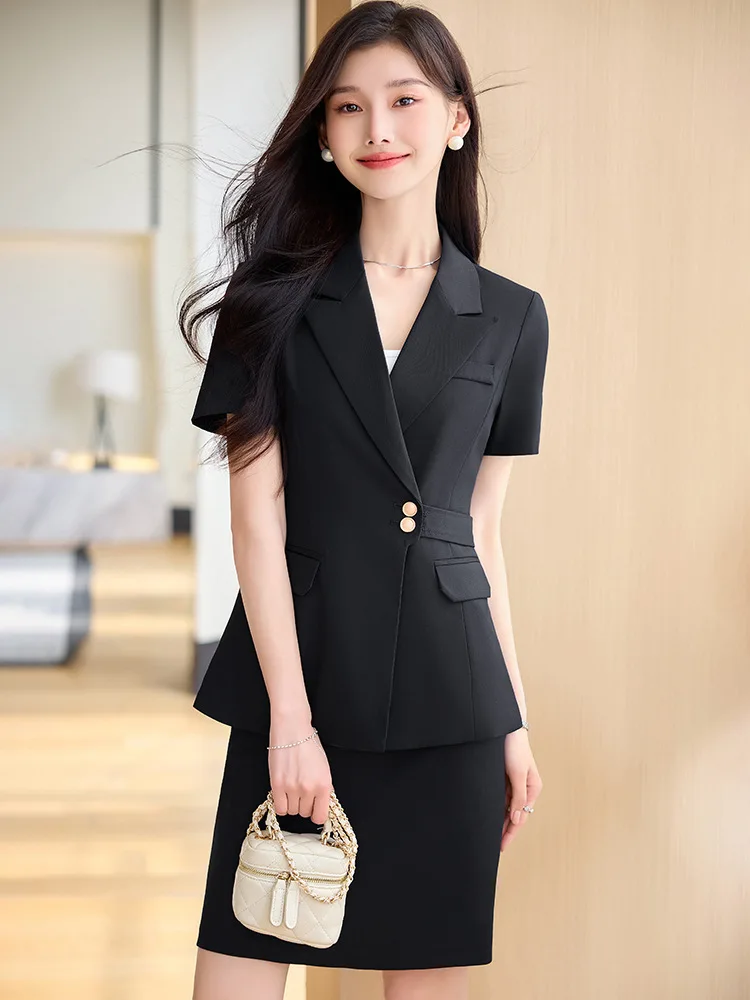 Women's short-sleeved summer suit, professional and elegant, goddess style, suitable for medical beauty, hotel reception, and je