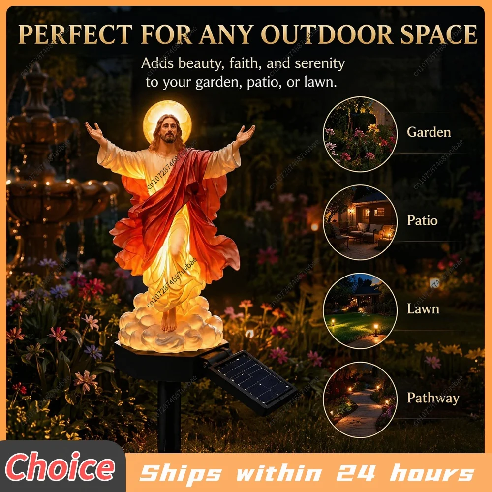 Solar-Powered Lighted Jesus Figurine with Glowing Night Lamp & Versatile Secure Design for Garden Patio Lawn Decoration view 4
