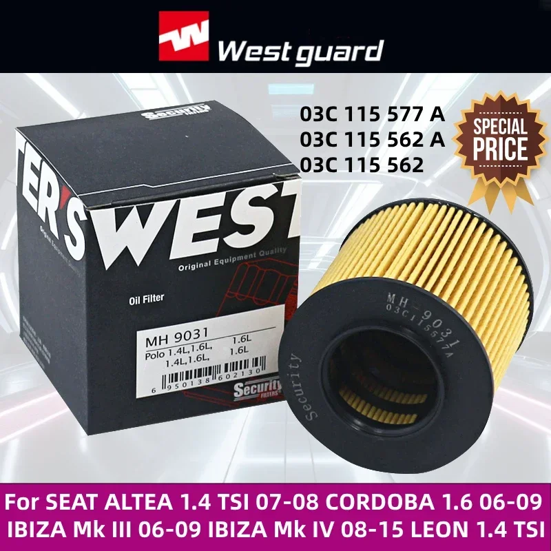 

For SEAT ALTEA 1.4 TSI 07-08 CORDOBA 1.6 06-09 IBIZA Mk III 06-09 IBIZA Mk IV 08-15 LEON 1.4 TSI WESTGUARD Oil Filter MH9031