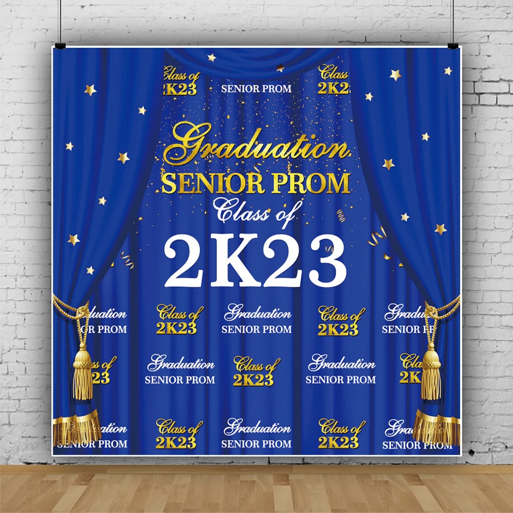 Graduation Senion Royal Blue Prom Glass of 2k23 Backdrop Photo Red Curtain Party Ghotography Square Background Studio Props