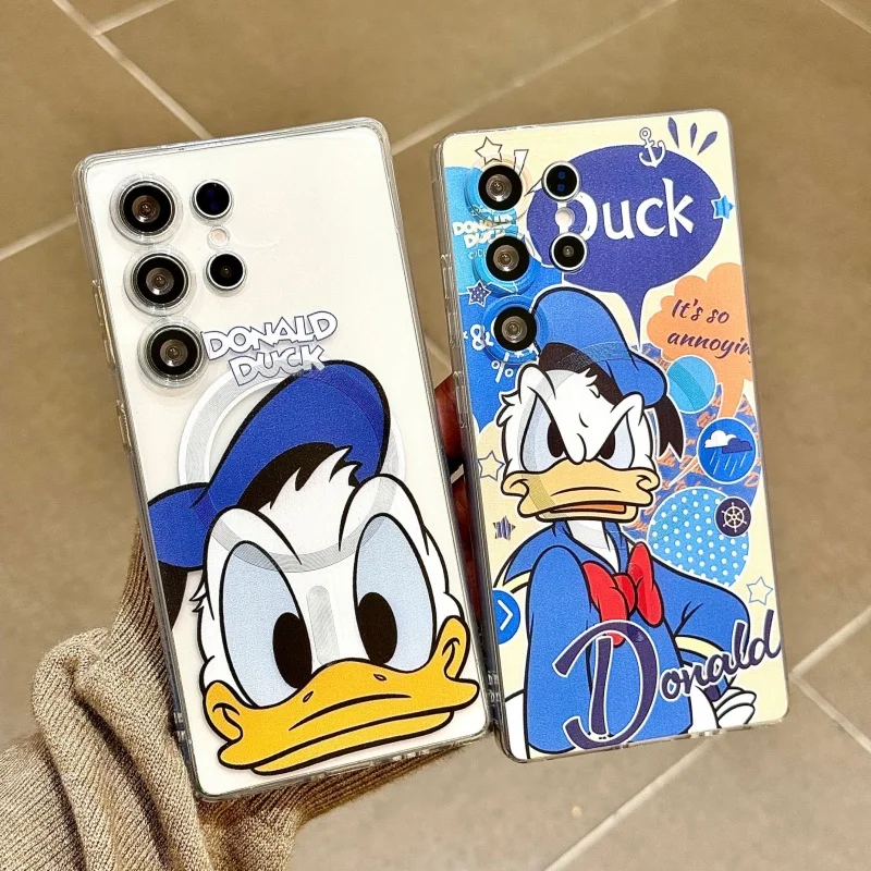 

Cartoon Cute Donald Duck Magsafe Wireless Charge Case For Samsung S21 S22 S23 S24 S25 Ultra Plus Note Funny Magnetic Holder