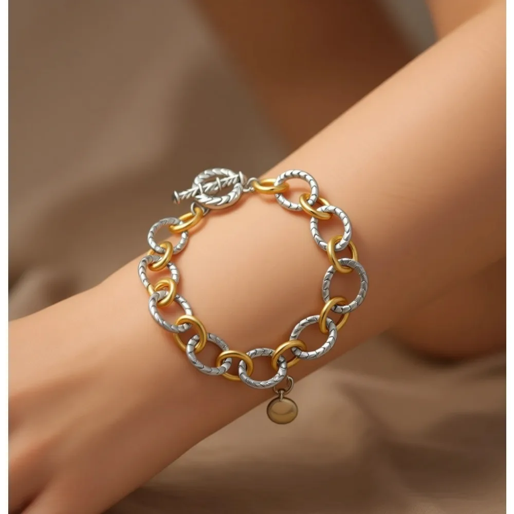 

Двухцветный массивный браслет-цепочка с витым плетением для женщин, модное ювелирное украшение, подарок