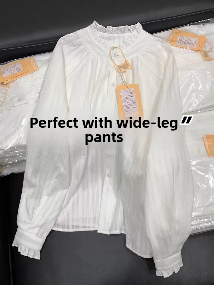 

Элегантная белая женская рубашка с кружевным воротником, внутренний слой, базовый топ, нежный стиль, модная свободная модель для ранней осени и весны