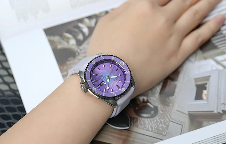 SEIKO 5 Business Mechanical Movement Cow Leather/Cow Leather Strap Watch Unisex Purple Watch Dial SRPH09K1