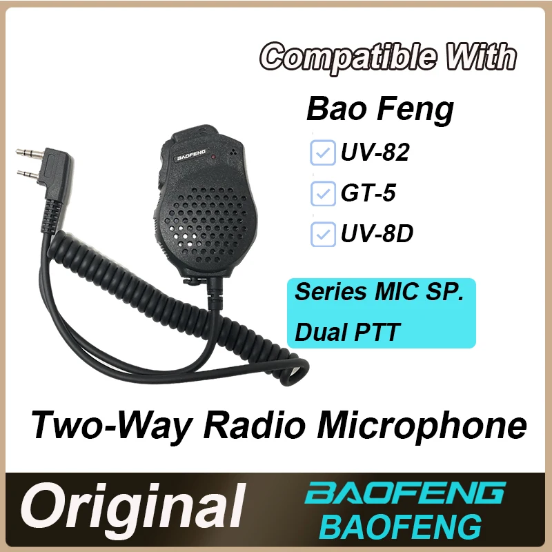 

Baofeng Original UV-82 Dual PPT Speaker Microphone For Baofeng Walkie-Talkie UV-82 UV-8D GT-5 UV5RH UV-K5 UVK6 Etc