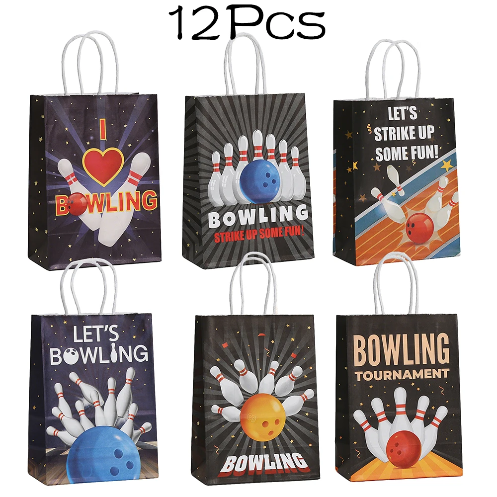 12Pcs Sports Let's Bowling Paper Gift Packing Bags Candy Snack Shopping Bag for Sports Theme Birthday Retirement Party Decor