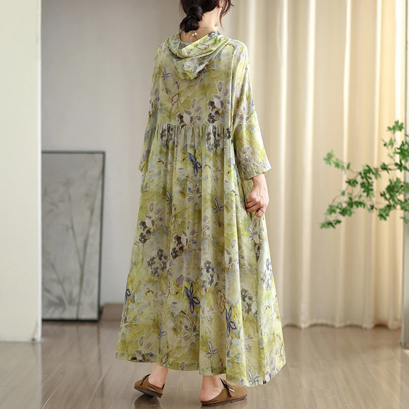 قداس واس الصينية 2025 الخريف المرأة طويلة فضفاضة فساتين مُزينة بطباعة الإناث أنيقة الترفيه الفاخرة ملابس طويلة موضة Vestidos