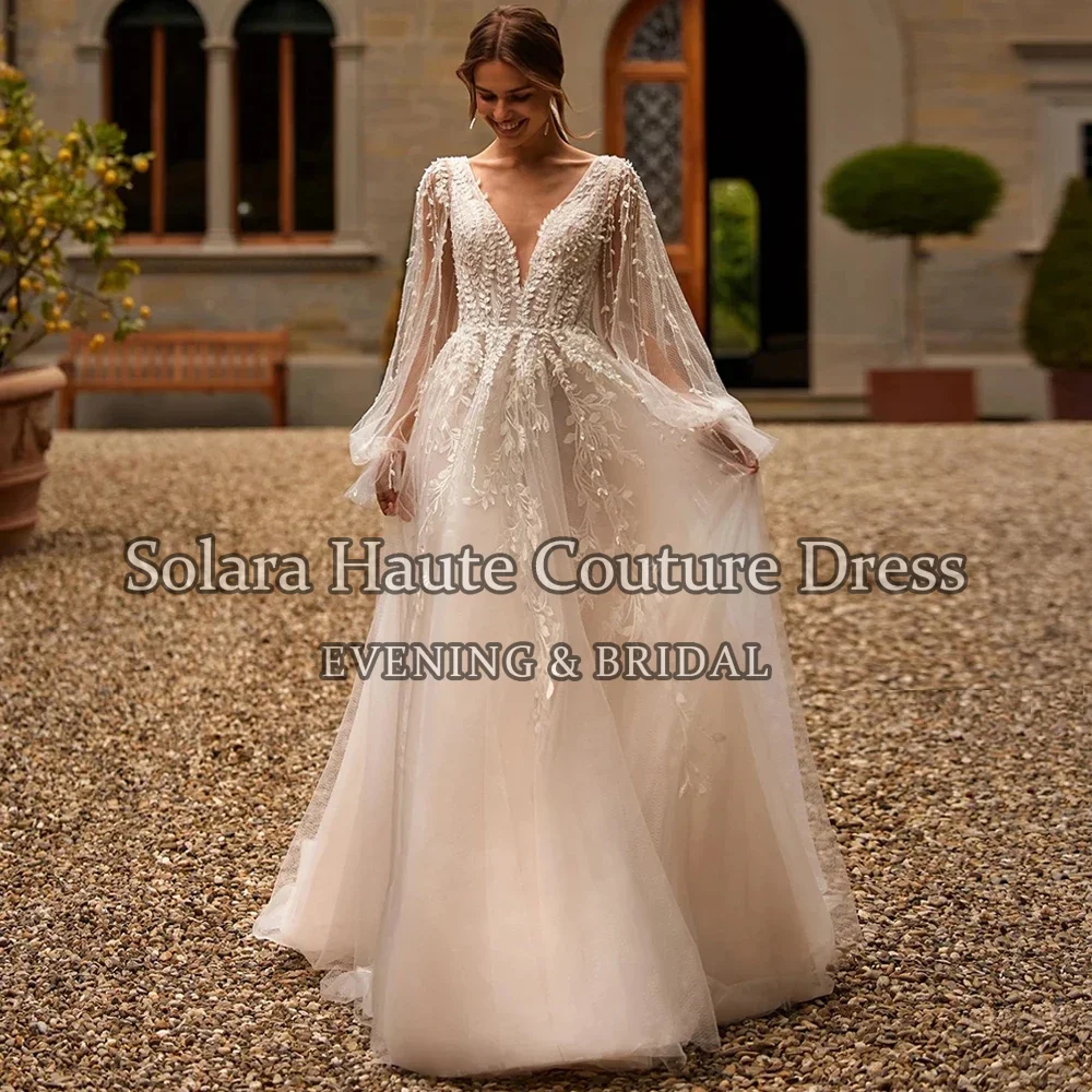 Exquisite Boho Wedding Dresses Gorgeous Bridal Gowns Lace Appliques Long Puff Sleeves Robes For Women Vestidos De Novia Customiz
