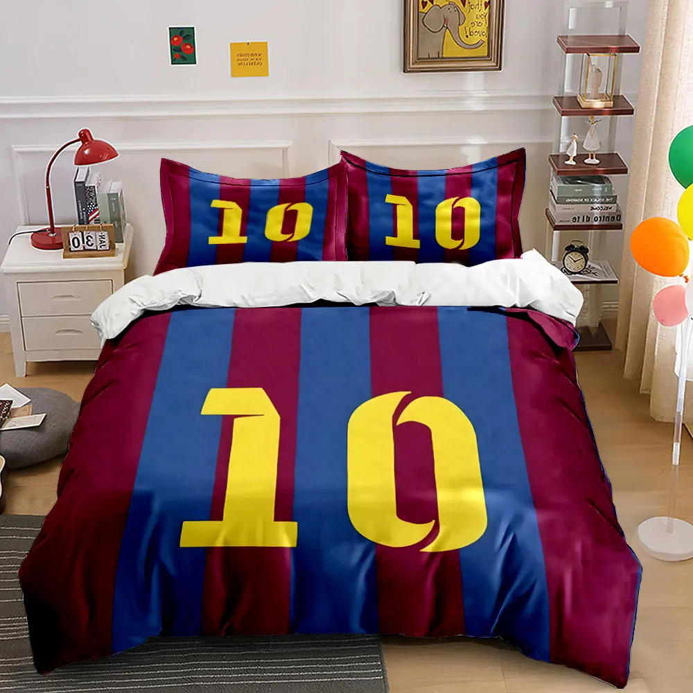Blue and red striped background with number 10 Print Bedding Set 1Duvet Cover 2Pillowcases for Adult and Children Luxury Gift