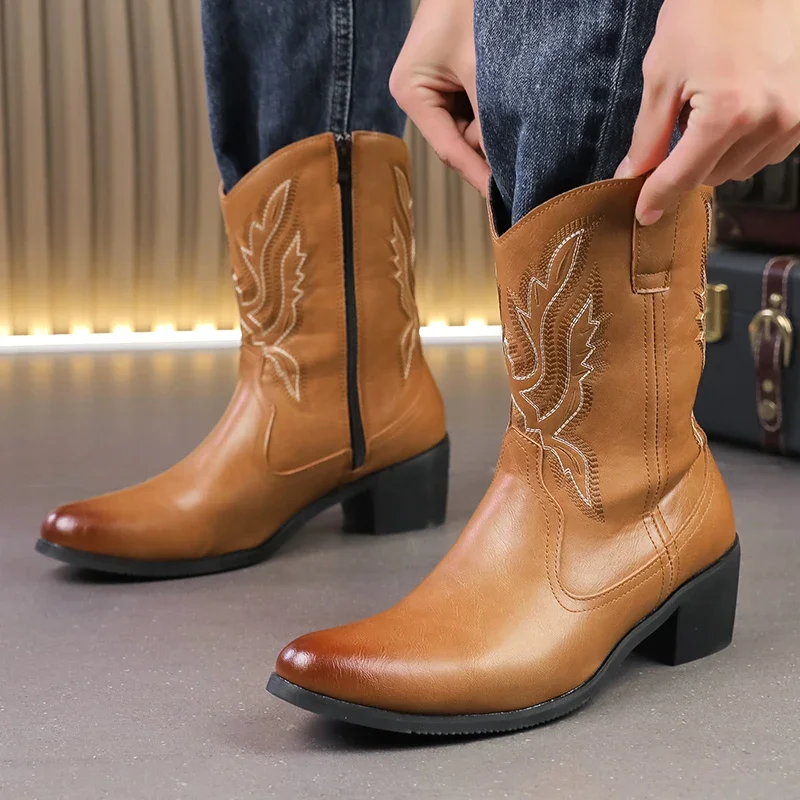 Men's Western Boots Comfortable Cowboy Boots High-top Men's Boots Rubber Sole Boots for Men