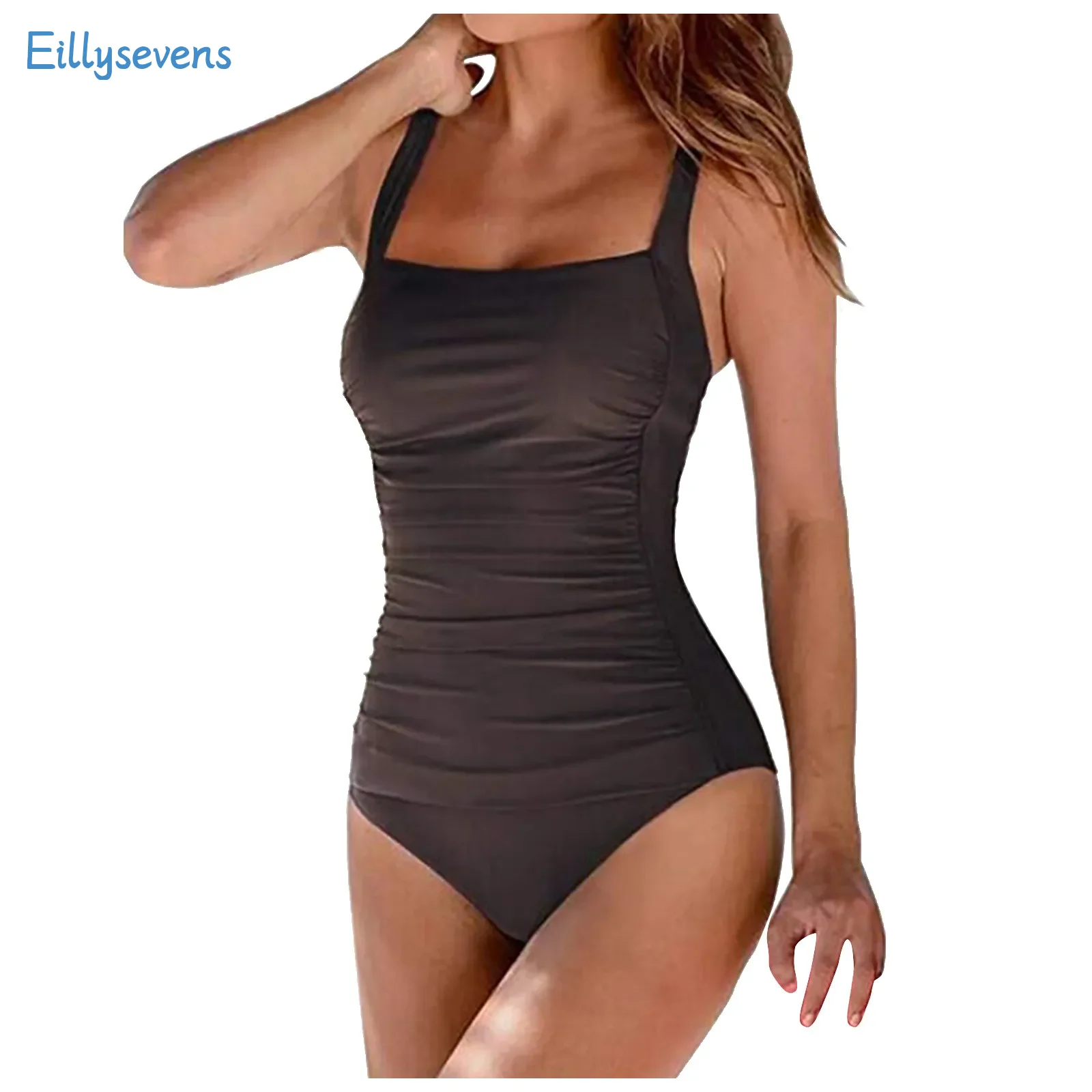 Costume da bagno intero da donna classico semplice pieghe solide costumi da bagno Sexy a vita alta sottile cinturino stretto costume da bagno Trend Basic Beachwear