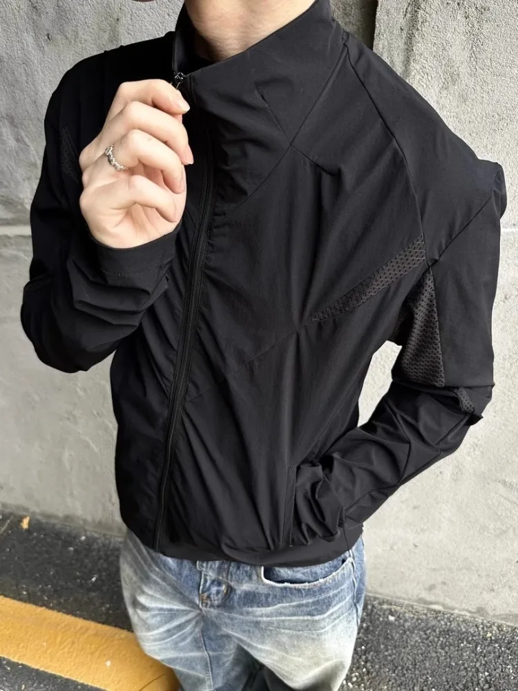 American mesh sun protection clothing, breathable stand up collar, casual running, sports, outdoor long sleeved, lightweight and