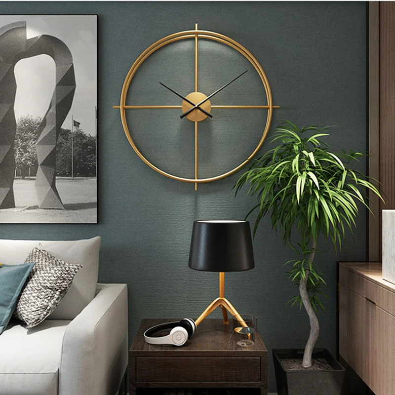 Vintage Large Wall Clock Modern Design For Home Office Wall Decor Hanging Watches Nordic Gold/black Metal Silent Wall Art Clocks