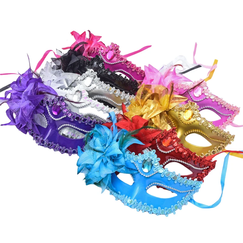 

Women Half Face Mask Masquerade Flowers Princess Eyewear Costume Cosplay Female Feather Mask Adults Party Performance Supplies
