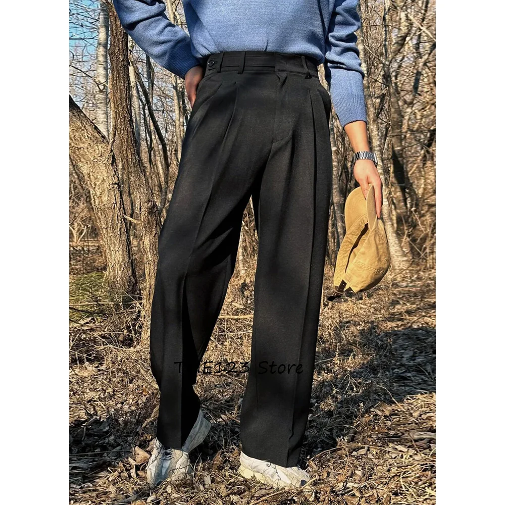 

Casual Pants Men's Wide-leg Trousers Trouser for Man Polyester Fiber Loose Fit Solid Color Straight Work Tailoring Classic