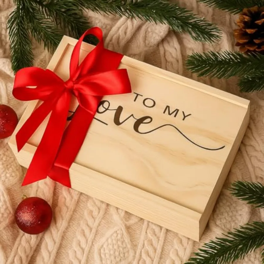 Love Letter Keepsake Box Engraved Wooden Memory Box for Couples Wedding, Sentimental Storage for Love Notes Photos and Letters,