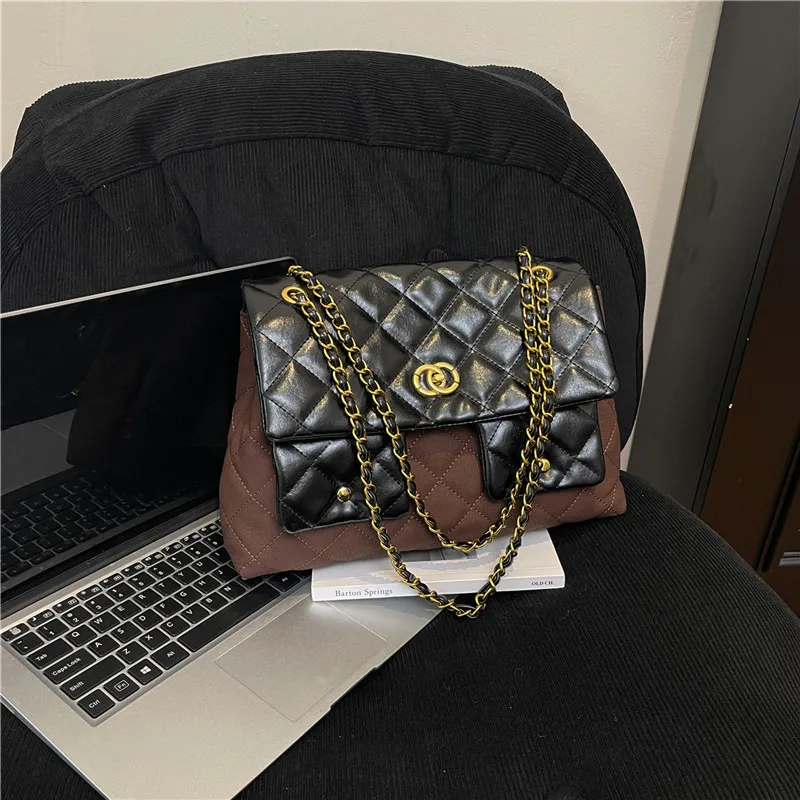 

‌ Модная сумка через плечо большой вместимости 2025 года — замшевый ромб, регулируемый ремень, женская сумка-тоут для путешествий, выходных, повседневного использования ‌