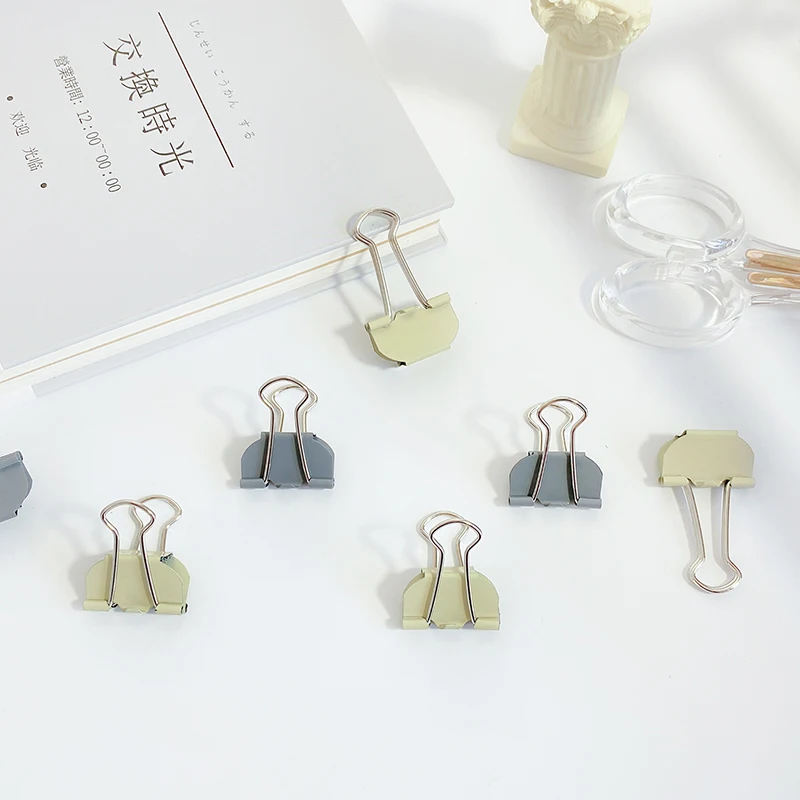 

12PCS Metal Paper Clip 25mm Foldback Metal Binder Clips Milk tea color Grip Clamps Paper Document Office School Stationery