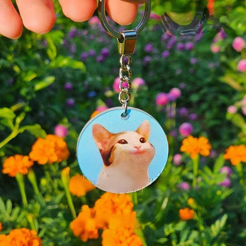 Pop Cat Keychain para Mulheres, Gatinho Bonito, HD, Pingente Dinâmico, Moda Criativa, Saco De Escola De Carro, Llaveros, Presente Da Jóia, Enfeites,