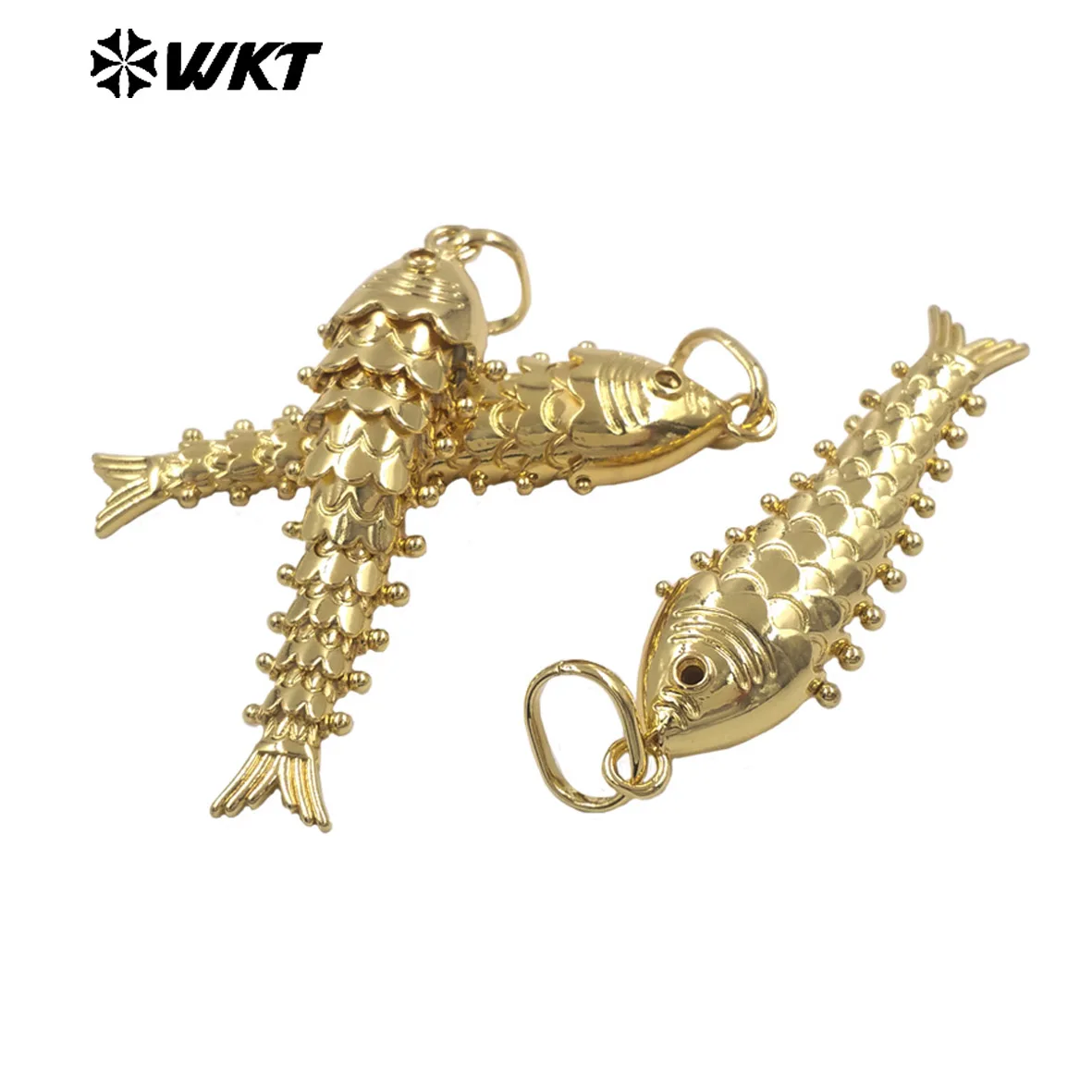WT-P2076 High-end Feel Fish Shape Yellow Brass 59*17.5mm Pendant With 18K Real Gold Plated For Women 2