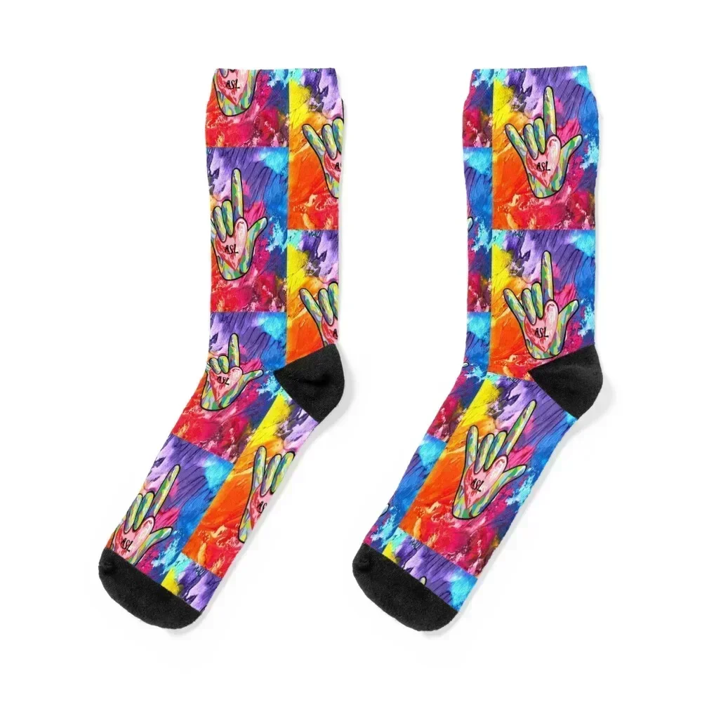 

I Love ASL Bright and Beautiful Socks Run anti-slip retro Socks For Men Women's