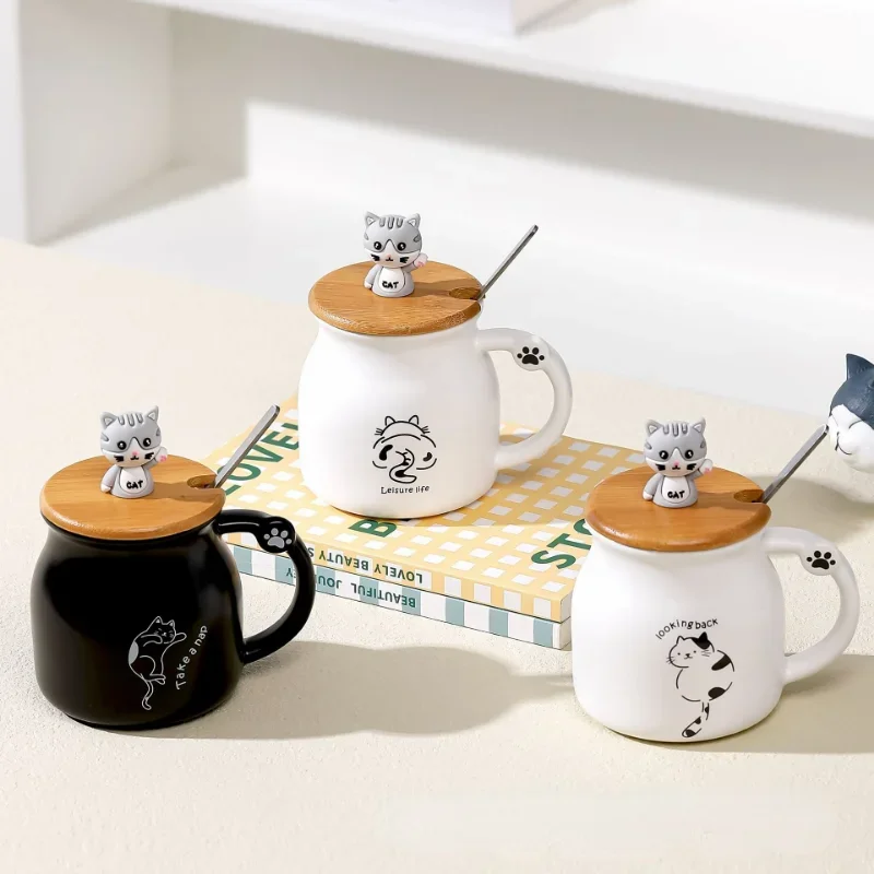 

Creative Color Cat Heat-resistant Mug Cartoon with Lid Cup Kitten Coffee Ceramic Mugs Children Cup Office Drinkware Gift