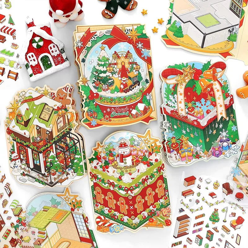 Kawaii Ping An Fruit 3d Cake House Miniatuur Landschap Sticker Diy Pocket Cabin Scène Creatieve Meisjes Kinderen Kerstcadeaus ﻿