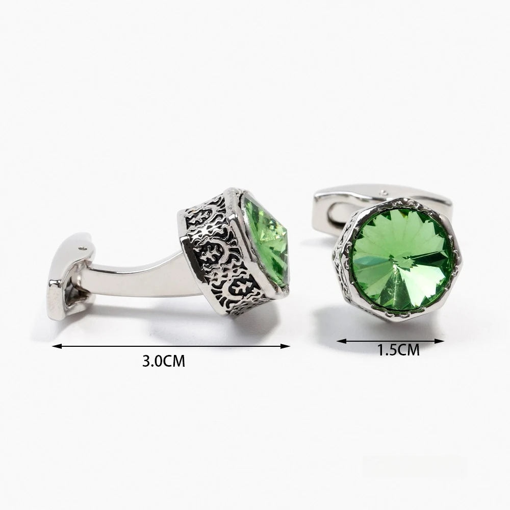 Vintage Metal Patterned Crystal Cufflinks for Men Business Formal Suit Shirt Cuff Buckle Banquet Dress Accessories